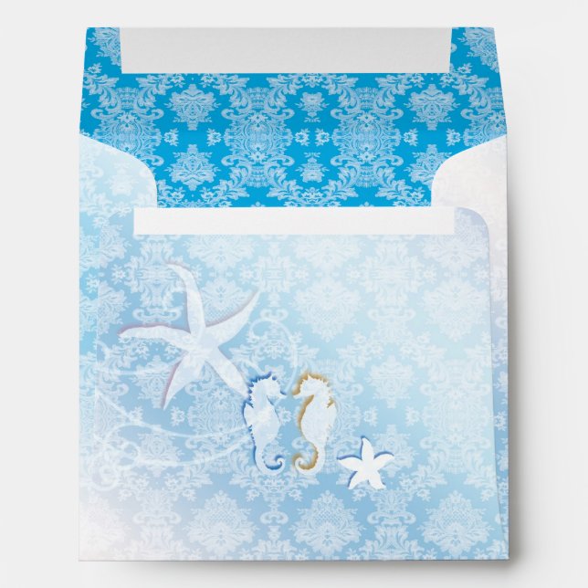 Blue Beach Seahorse Pre Addressed Wedding Envelopes (Back (Bottom))
