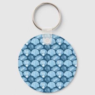 Blue Beach Seashell Pattern Key Ring