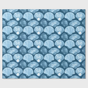 Blue Beach Seashell Pattern Wrapping Paper