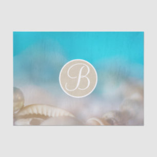 Blue Beach Shells Elegant Monogram Letter Initial Tissue Paper