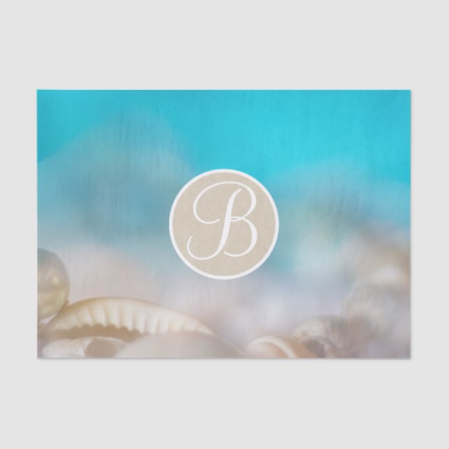 Blue Beach Shells Elegant Monogram Letter Initial Tissue Paper (Front)