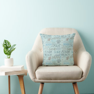 Blue Beach Shells Ocean Coast Cushion