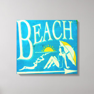 blue beach sign canvas