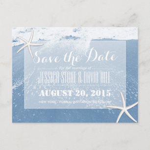 Blue Beach & Starfish Save the Date Announcement Postcard