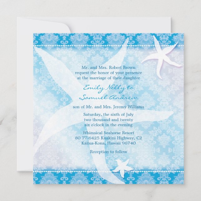 Blue Beach Starfish Summer Wedding Invitation (Front)