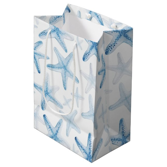 Blue Beach Starfish Wedding Medium Gift Bag (Front Angled)