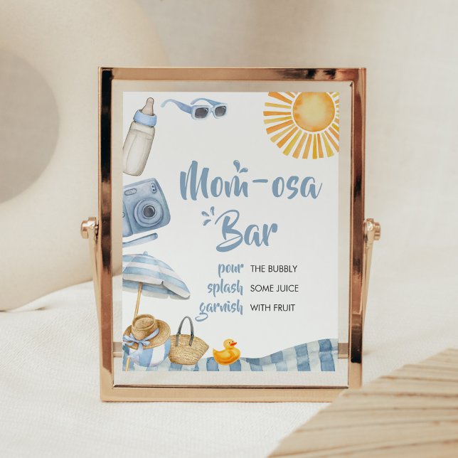 Blue Beach Summer Baby Shower Mum Osa Bar Poster (Boy Splish Splash Baby Shower Mom Osa Bar Sign)