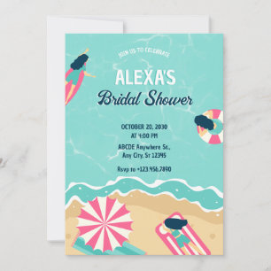Blue beach summer party surfing bridal shower invitation