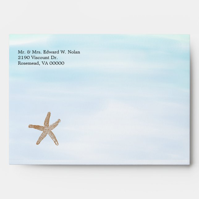 Blue Beach Theme Wedding Invitation Envelope (Front)