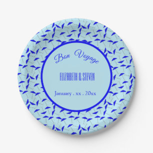 blue beach umbrella repeat pattern bon voyage paper plate