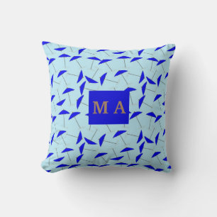 blue beach umbrella repeat pattern monogram  cushion
