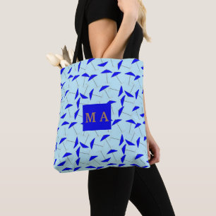 blue beach umbrella repeat pattern monogram tote bag