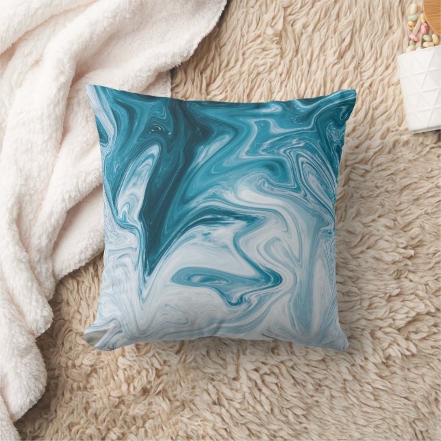 Blue Beach Waves Abstract Design Cushion (Blanket)