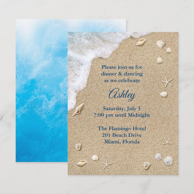 Blue Beach Waves Bat Mitzvah Reception Invitation (Front/Back)