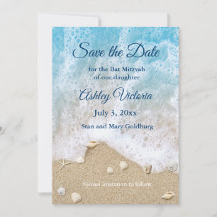 Blue Beach Waves Bat Mitzvah Save the Date Invitation