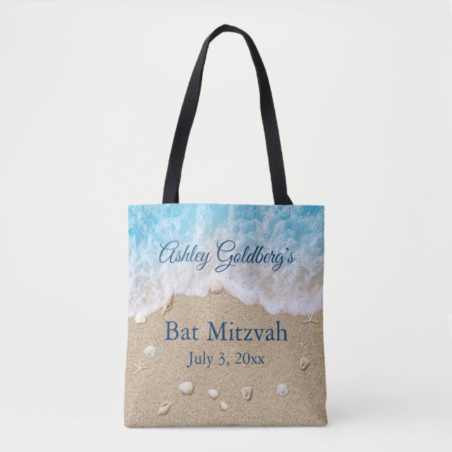 Blue Beach Waves Bat Mitzvah Tote Bag (Front)
