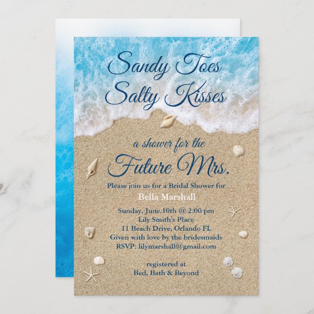 Blue Beach Waves Bridal Shower Invitation (Front/Back)