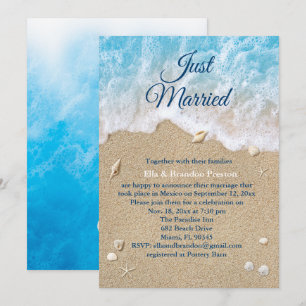 Blue Beach Waves Just Married Post Wedding Invitation