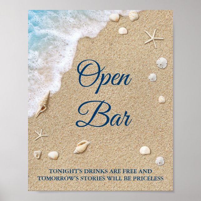 Blue Beach Waves Open Bar Poster 2 (Front)