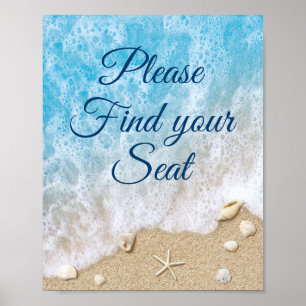 Blue Beach Waves Please Find Your Seat Poster