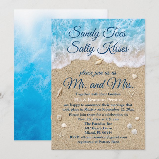 Blue Beach Waves Post Wedding Reception Card (Front/Back)