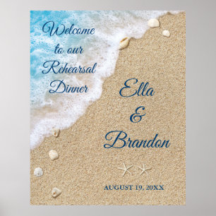 Blue Beach Waves Rehearsal Dinner Poster