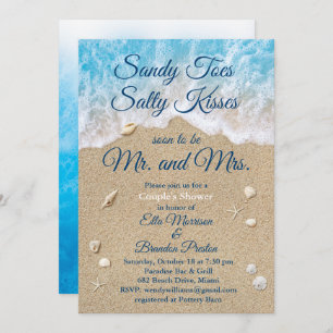 Blue Beach Waves Sandy Toes Couple's Shower Invitation