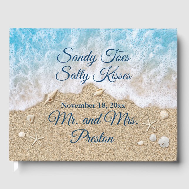 Blue Beach Waves Sandy Toes Guest Book (Front)
