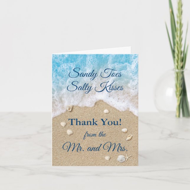 Blue Beach Waves Sandy Toes Photo Thank You Card (Front)