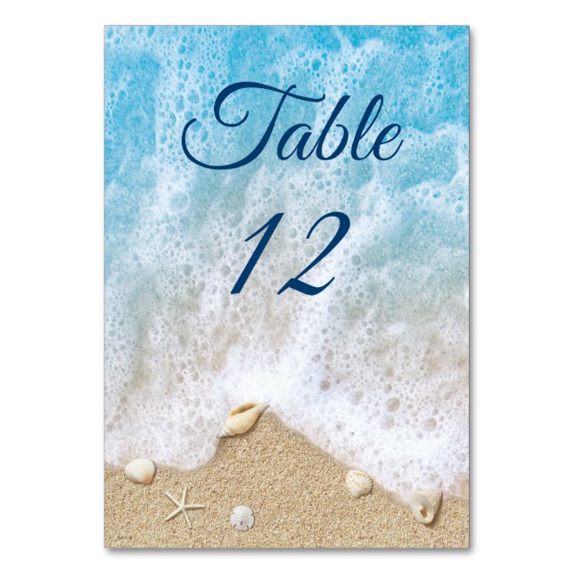 Blue Beach Waves Sandy Toes Salty Kisses Table Number (Front)