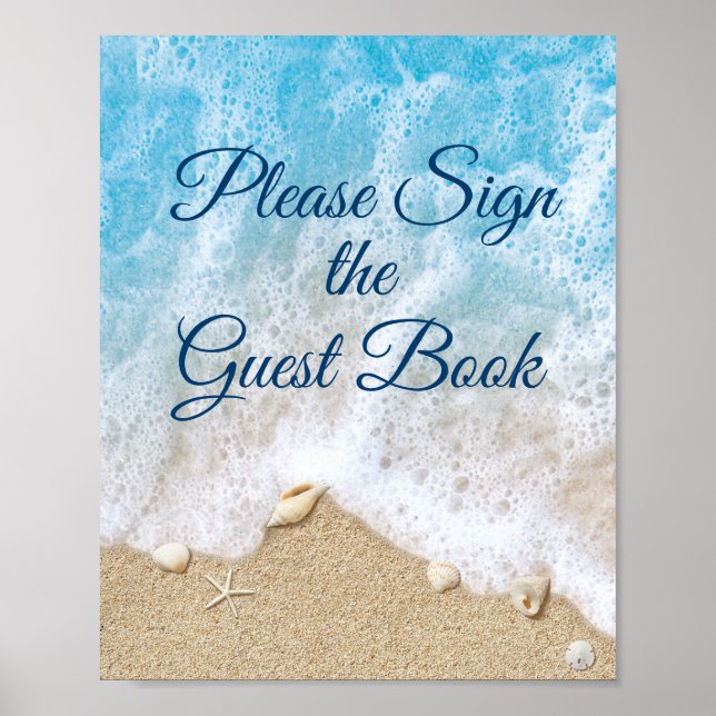 Blue Beach Waves Sign the Guest Book Poster 2 (Front)