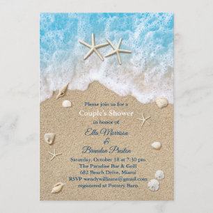 Blue Beach Waves & Starfish Couple's Shower Invitation