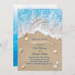 Blue Beach Waves & Starfish Engagement Party Invitation