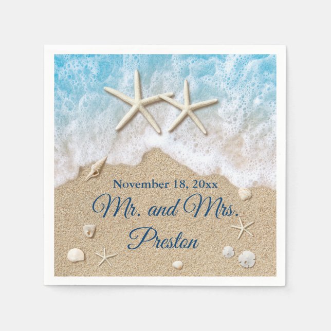 Blue Beach Waves & Starfish Napkin (Front)