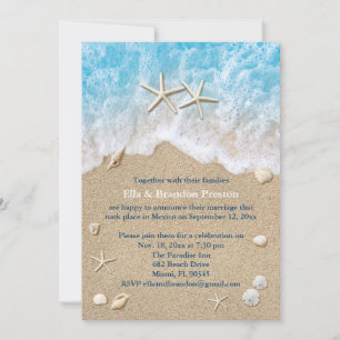 Blue Beach Waves & Starfish Post Wedding Invitation