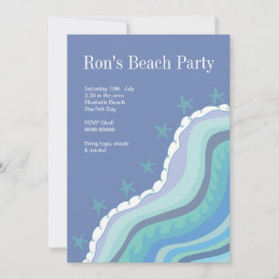 Blue Beach Waves Starfish Summer Party Invitation