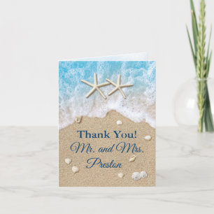 Blue Beach Waves & Starfish Thank You Card