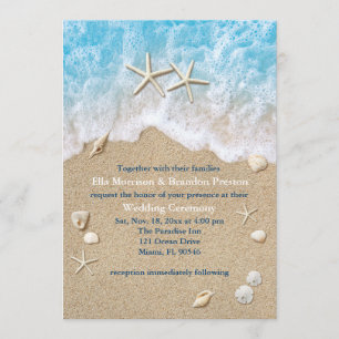 Blue Beach Waves & Starfish Wedding Invitation