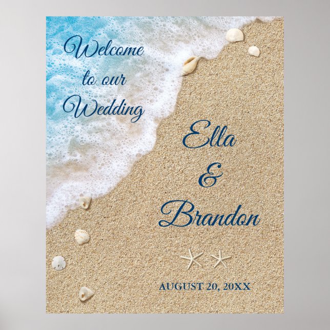 Blue Beach Waves Wedding Poster (Front)