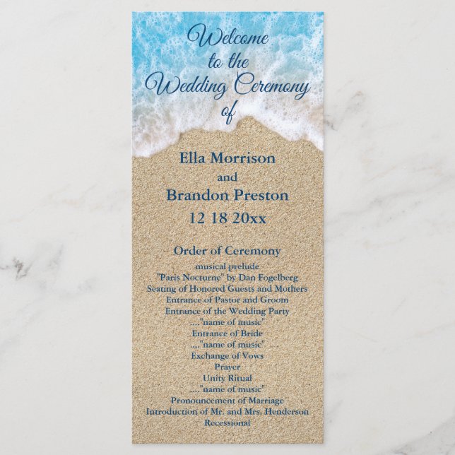 Blue Beach Waves Wedding Program Programme (Front)