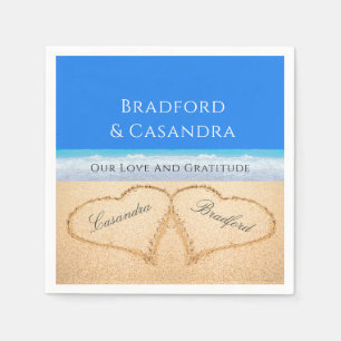 Blue Beach Wedding 2 Hearts in the Sand   Napkin