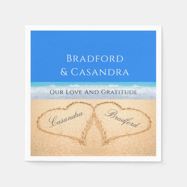  Blue Beach Wedding 2 Hearts in the Sand   Napkin (Front)