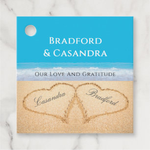 Blue Beach Wedding 2 Hearts in the Sand Paper P Favour Tags