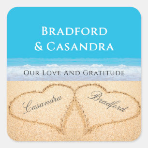 Blue Beach Wedding 2 Hearts in the Sand Stickers