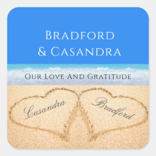 Blue Beach Wedding 2 Hearts in the Sand Stickers