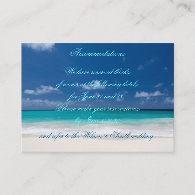 Blue Beach Wedding Accommodations Business Cards (Front)