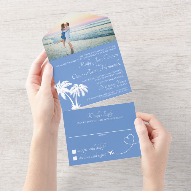 Blue Beach Wedding All In One Invitation (Tearaway)