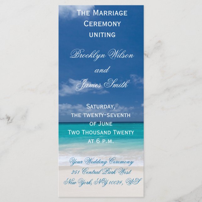 Blue Beach Wedding Ceremony Programs Programme (Front)