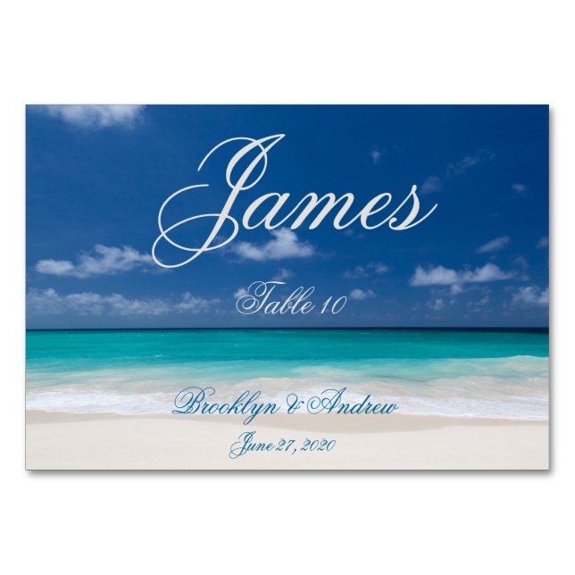 Blue Beach Wedding Place Cards Table Cards (Front)