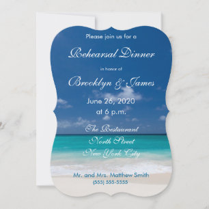 Blue Beach Wedding Rehearsal Dinner Invitations